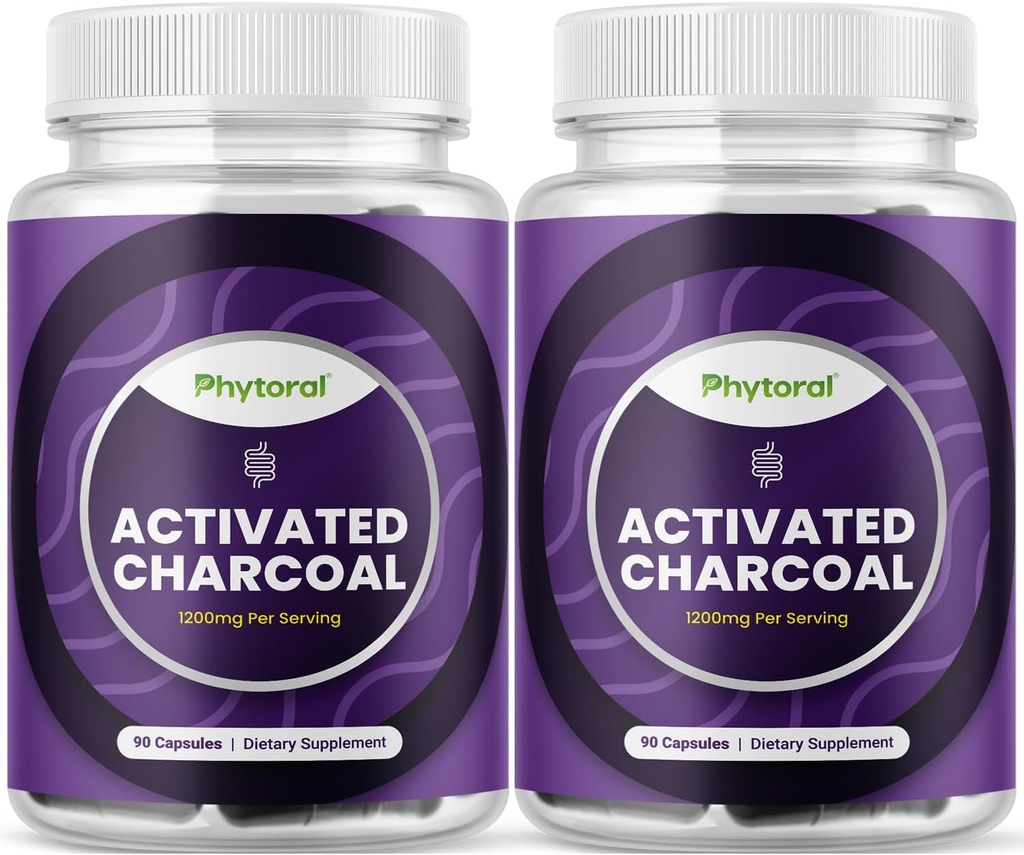 Activated Charcoal Pills Detox & Cleanse - Purifying Coconut Capsules with 1200 mg Per Serving for Bloating Relief - Active Detoxification Supplement for Body & Gut Health - 90 Count - 2 Pack