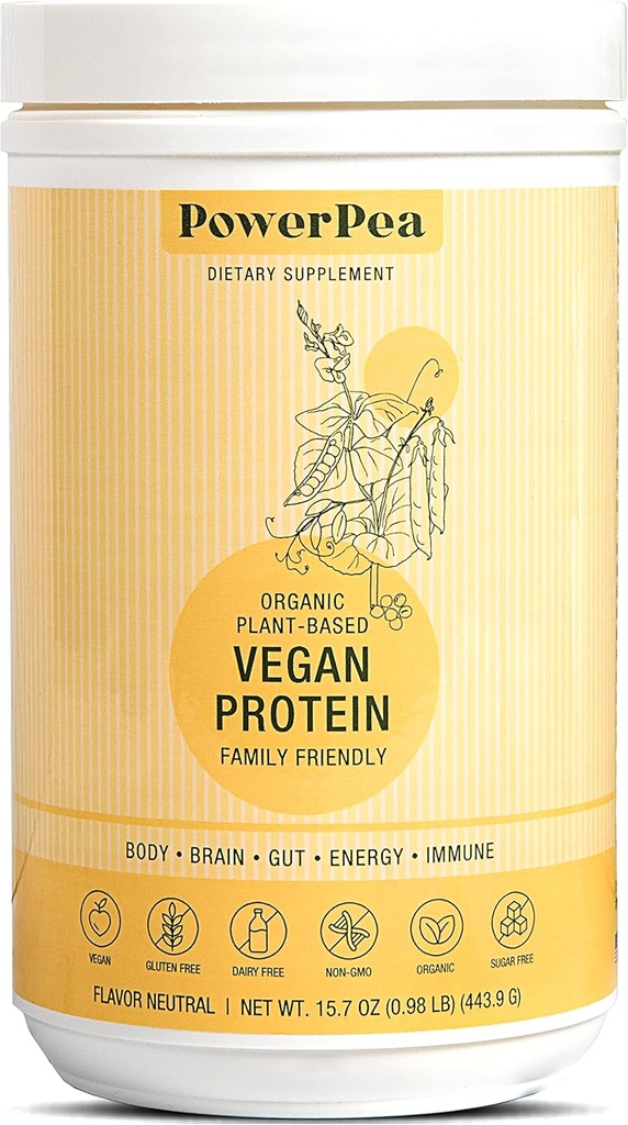 Plant Based Vegan Protein Unflavored- USDA Organic with Vitamins, Fiber, Omega 3, Turmeric, Kids Nutrition, Non-GMO, Dairy Free, Allergen Free, Sugar & Gluten Free