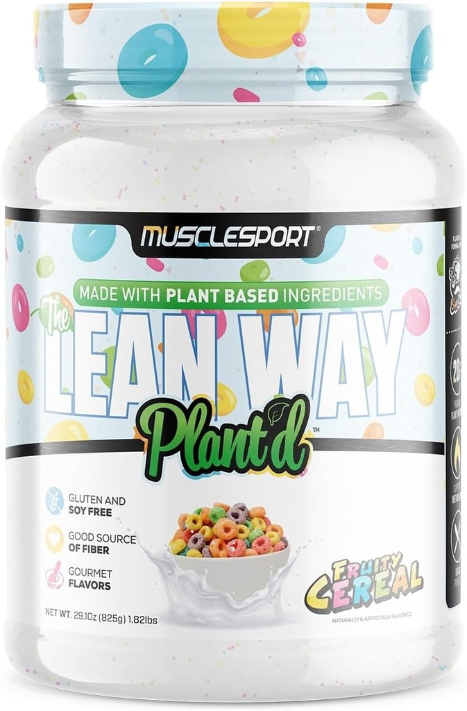 Musclesport Lean Way Plant Protein - Pea Protein y Brown Rice Protein Blend, con CLA, MCT y L-Carnitine - 20 Servings (Fruity Cereal)