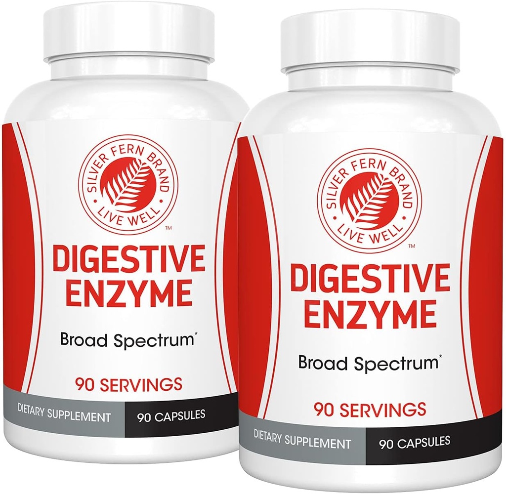 Silver Fern Brand Ultimate High Potency Digestive Enzyme Suplemento - 2 Botellas - 100% cobertura intestinal - Confort Digestivo - Mejorar la Tolerabilidad Alimentaria