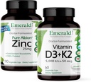 EMERALD LABS Vitamina D3+K2 (60 Caps) " Zinc 25mg (90 Caps) - Bone Health, Heart Support, Immune Support, Digestive Health, Oxidative Stress Support - Sin gluten