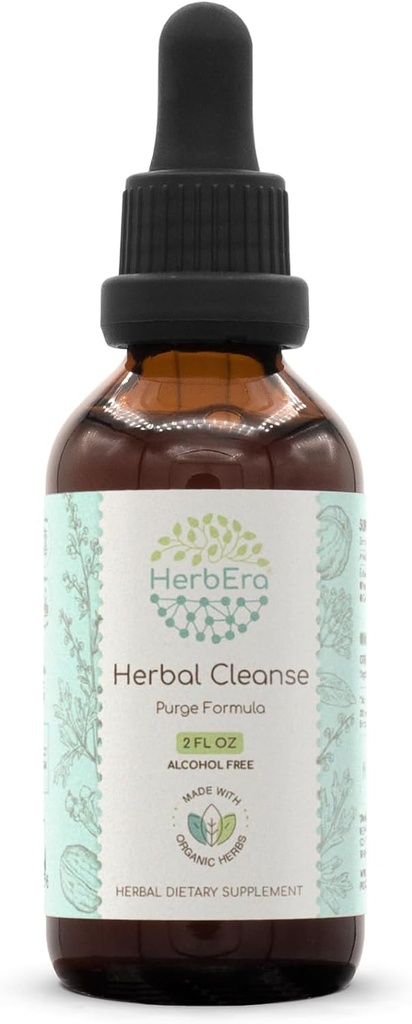 HerbEra Herbal Cleanse B60 Alcohol-Free Tintura Detox y Cleanse Fórmula, Boost Purge Extracto Suplemento ← Wormwood Herb, Black Walnut Hull, Cloves Flower Buds (2 fl oz)