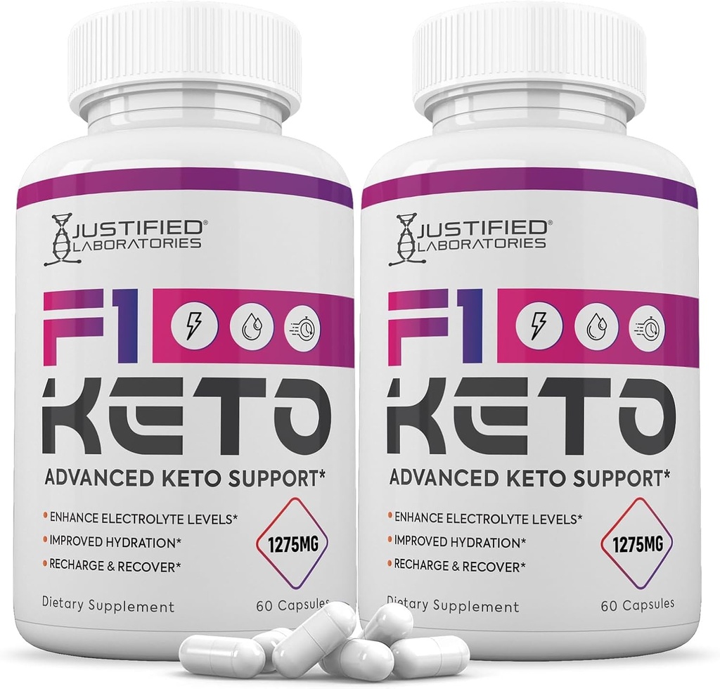 Laboratorios justificados (2 Pack F1 Keto Pills 1275MG Nueva &amp; Mejorada Fórmula Contiene Apple Vinagre Vinagre Virgen Extra Aceite de Oliva Powder Green Tea Leaf 120 Cápsulas