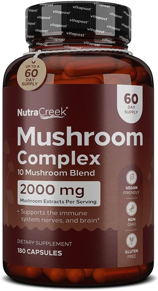 Complejo de baño ← Cordyceps Mushroom, Reishi, Shiitake, Maitake y Lions Mane Suplemento. Un suplemento de 10-Mushroom para apoyar su mente y cuerpo.