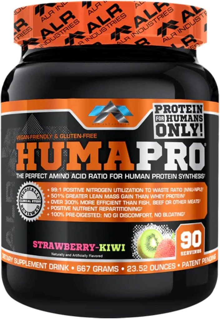 Humapro ← Aminoácidos Matriz Proteína para los seres humanos TENIDO 99% Utilización para el músculo magro TEN Vegan, Gluten Free TEN 667g / 90 Servings (Strawberry Kiwi)