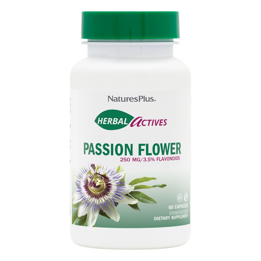 Natures Plus Herbal Actives Passion Flower - 250 mg, 60 Vegan Capsules - Promociona la calma natural - Vegetariano, libre de gluten - 60 Servings