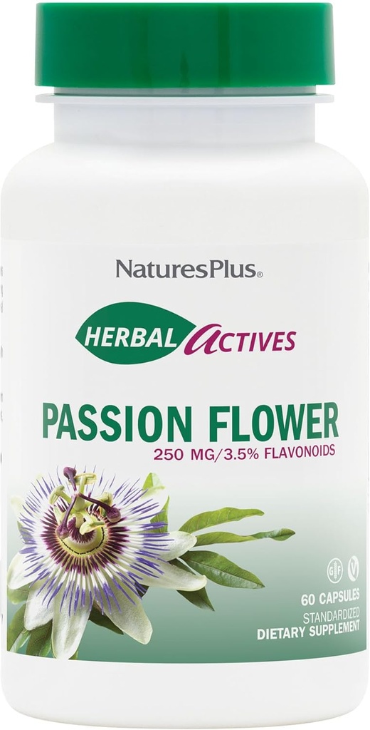 Natures Plus Herbal Actives Passion Flower - 250 mg, 60 Vegan Capsules - Promotes Natural Calm - Vegetarian, Gluten-Free - 60 Servings