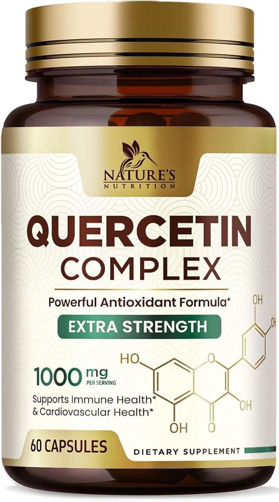 Quercetina Suplemento 1000mg - Soporte natural de base vegetal para Immune, Celular, respiratorio " Cambios estacionales - Extra Strength Quercetin Dihydrate de Sophora Japonica - 60 cápsulas vegetales