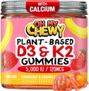 Centro-Filled Vitamina D3 K2 Gummies - Niños, Adolescentes & Adultos - Suplemento para Dientes Saludables, Huesos, Energía &amp; Inmunidad - 5000 UI D3, 120 mcg K2(MK-7), 120 mg Calcium - Vegan &amp; Non-GMO - 120 Conde
