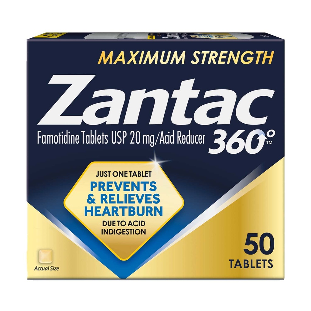 Zantac 360 Maximum Strength Tablets, 50 Count, Heartburn Prevention and Relief, 20 mg Tablets