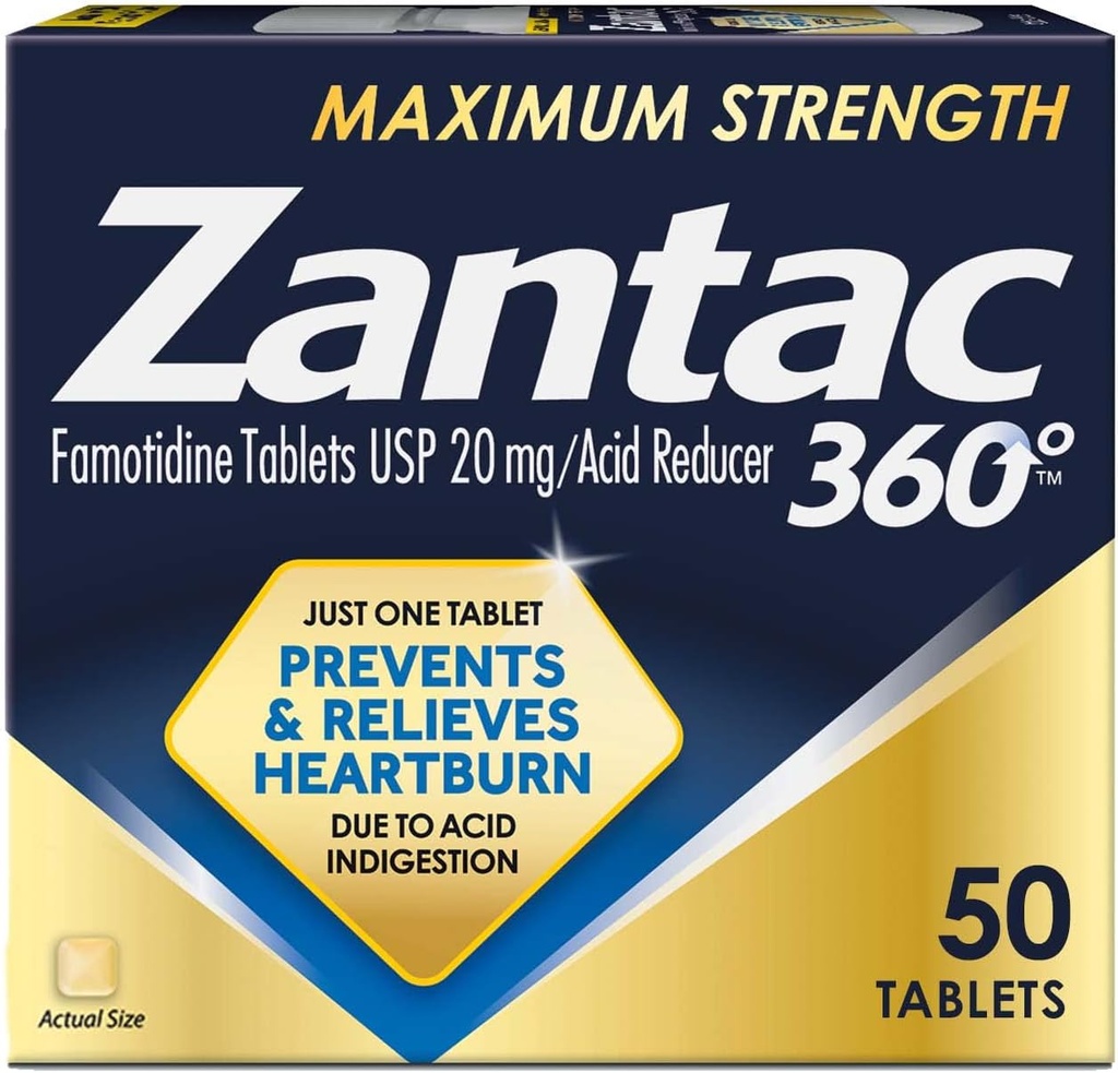 Zantac 360 Maximum Strength Tablets, 50 Count, Heartburn Prevention and Relief, 20 mg Tablets