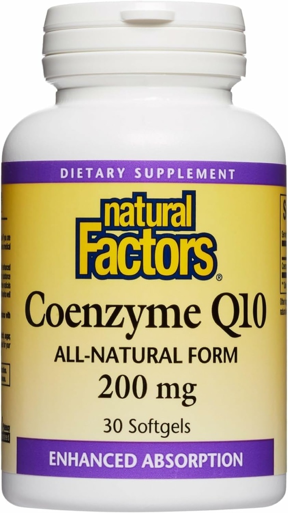 Natural Factors Coenzyme Q10 - Antioxidant Support Supplement Supports Cellular Energy Production - Better Absorption Aids Healthy Heart Function - 200 mg, 30 Softgels (30 Servings)
