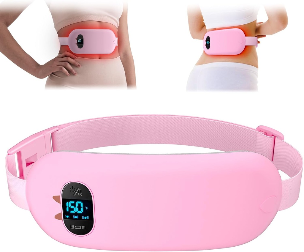 FSA HSA Eligible Portable Calefacción Pad para Calambres, Upgrade Cordless Electric Periodo Fast Calefacción Pad para Back Pain Relief Menstrual Cinturón 6 Calor 6 Modos Masaje Regalos para Mujer Niña Rosa