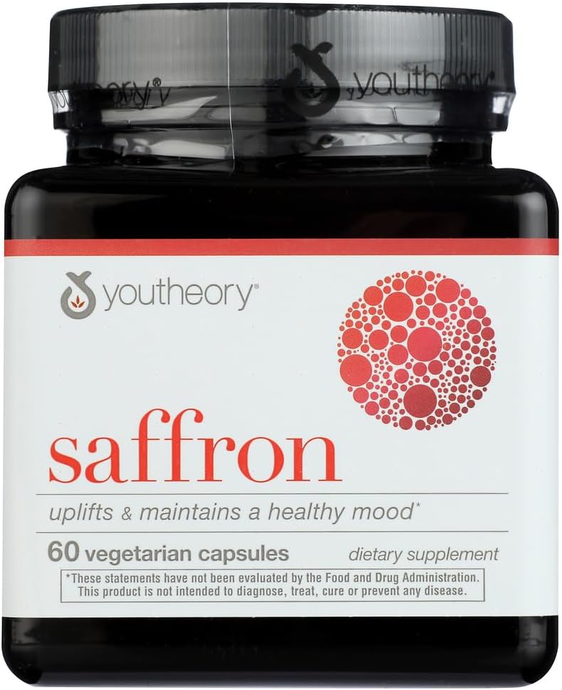 Youtheory Saffron Advanced Dietary Supplement, Elevates Mood & Mental Focus, 60 cápsulas