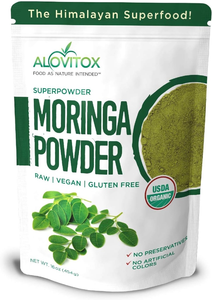 Orgánica Moringa Oleifera Powder 16 oz Silencioso Planta Proteínas, Aminoácidos, Antioxidantes y Vitaminas - Energizante Drumstick Leaf Powder