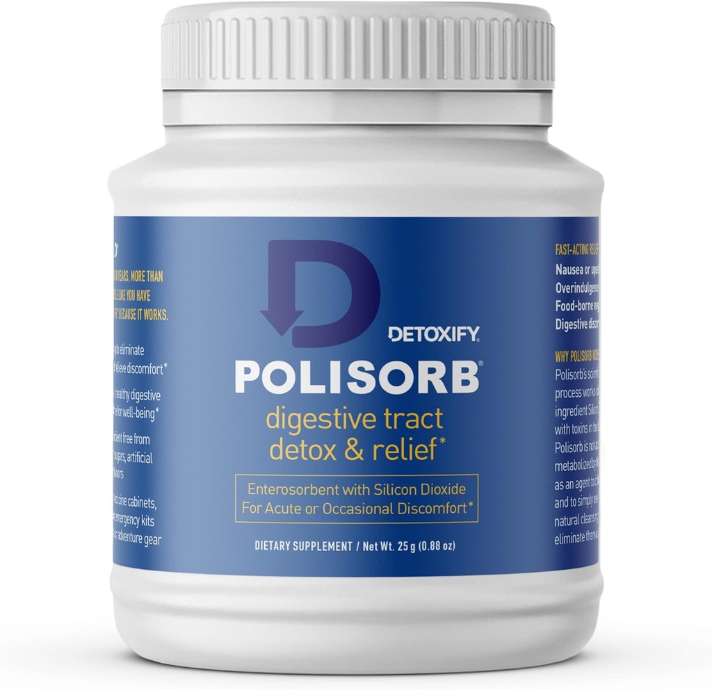 Detoxify Polisorb Digestive Tract Cleanse – Silicon Dioxide Detox Drink for Gut Health, Stomach Comfort &amp; Cleansing, Mixes with Water, Juice, Tea - Family-Friendly, 2 Tbsp Serving for Adults