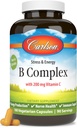 Carlson - B Complejo Complejo B Vitaminas con Vitamina C - Estrés, Energía &amp; Inmune Complejo Vitamina B para Hombres - 180 cápsulas vegetarianas