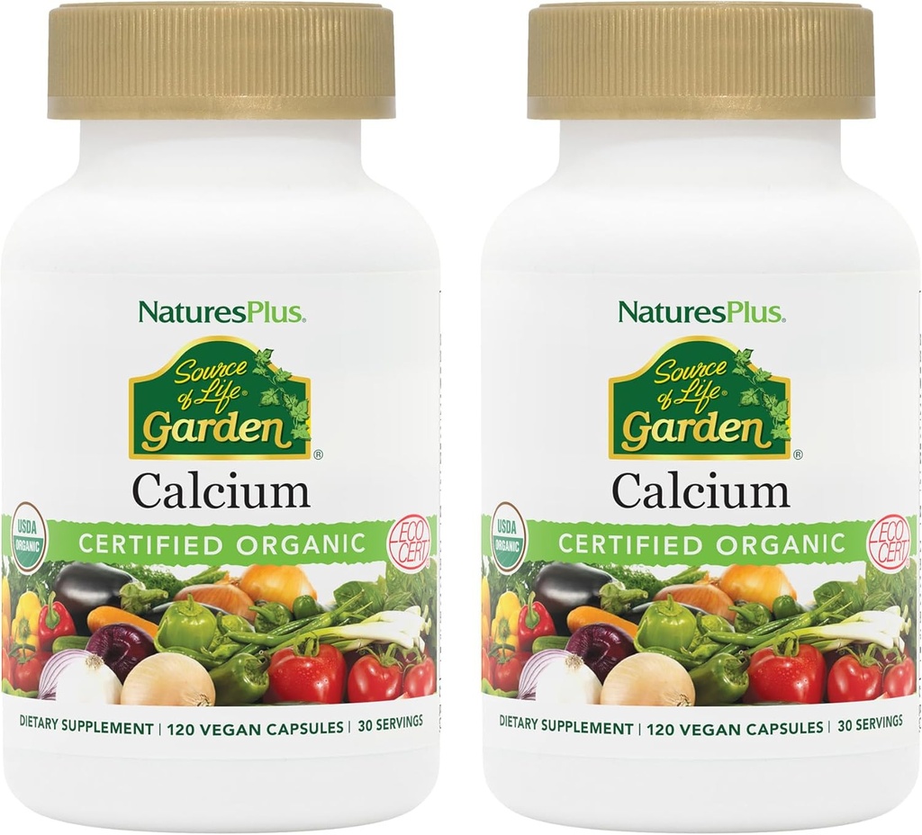 NaturesPlus Fuente de Life Garden Calcium - 120 Vegan Capsules, Pack of 2 - Vegetarian, Gluten Free, Certified Organic - 60 Total Servings