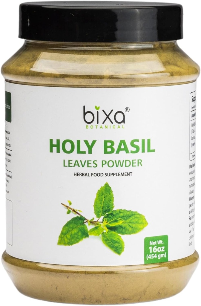 Tulsi Leaves Powder (Holy Basil Leaf, Ocimum Sanctum) Apoyo Inmunity,Healthy Breathing, Oral Care,Can be Taken with Tea ← Premium Quality Diet Suplemento natural - 454g/16 Oz fort Pack of 1