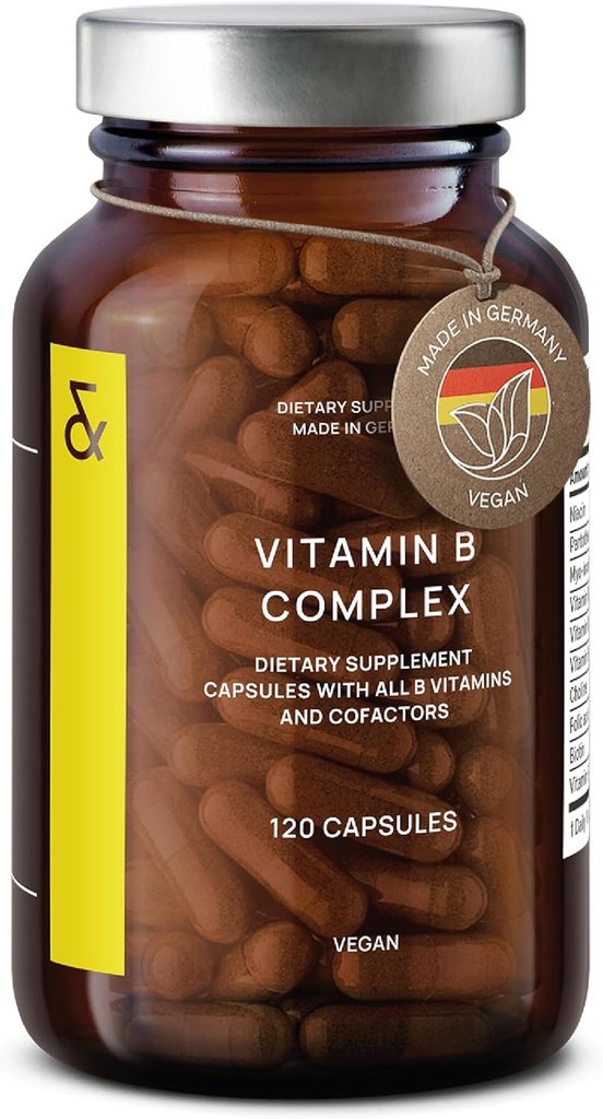 Complejo de vitamina B CLAV - 120 cápsulas - Todas las vitaminas 8 B con co-factores Myo-Inositol " Choline - Apoya Metabolismo energético - Vegan - Hecho en Alemania