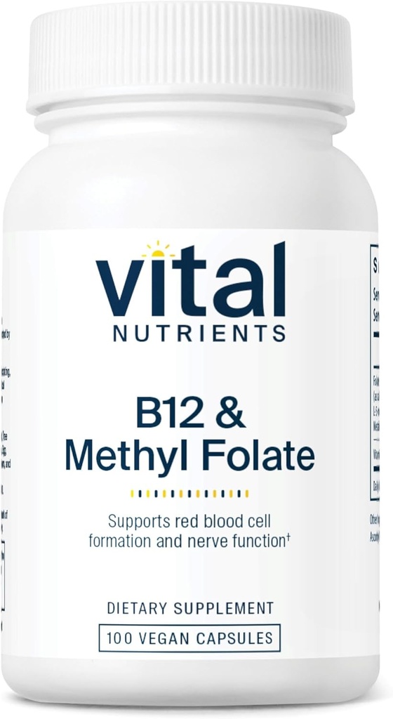 Vital Nutrients Vitamina B12 &amp; Methyl Folate peru Vegan Methylated Folate &amp; B12 Suplemento TEN 5-MTHF Plus B12 Apoyo Nervous System &amp; Metabolism* TEN Gluten, Dairy, Soy Free TEN 100 cápsulas