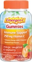Gluten Free, Orange, Tangerine y Raspberry Flavors - 45 Condes de Emergen-C 750mg Vitamina C Gummies para adultos, Immunity Gummies con vitaminas B