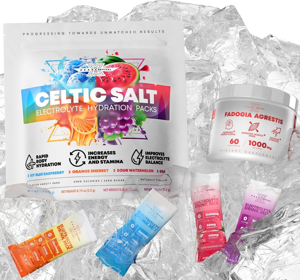 Fadogia Agrestis 1000mg Por Serving Suplemento + Electrolitos Powder Packets Celtic Salt 12 Electrolyte Packets