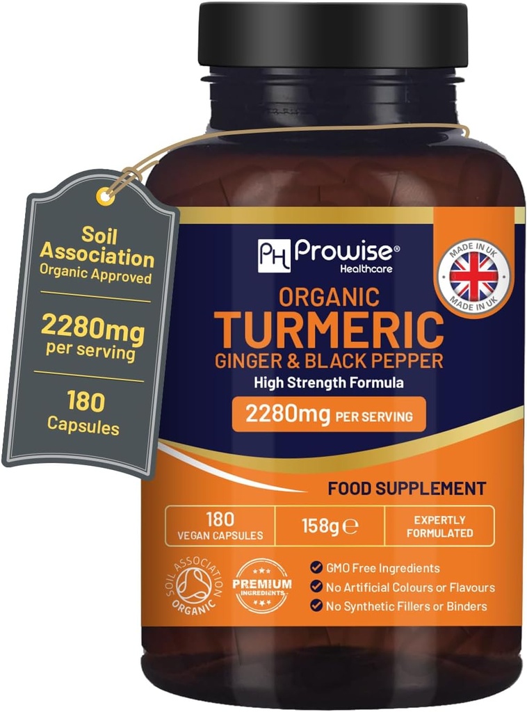 Turmérico 2280mg (High Strength) con Pepper negro & jengibre - 180 cápsulas turméricas veganas con Curcumina de Ingrediente Activo I UK Hecho por Prowise Healthcare