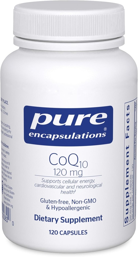 Encapsulaciones puras CoQ10 120 mg - Coenzima Q10 Suplemento para la salud cardíaca, energía, antioxidantes, salud cerebral y memoria - salud celular, cognición " soporte cardiovascular* - 120 cápsulas