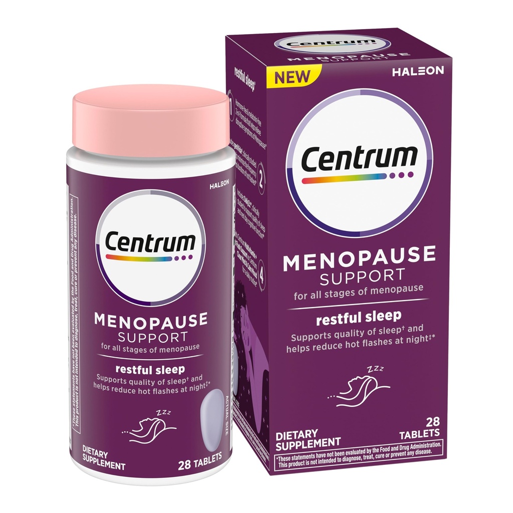 Centrum Restful Sleep Menopause Support Tablets, Supplement with Clinically Studied DailyZz and geniVida, 28 Count