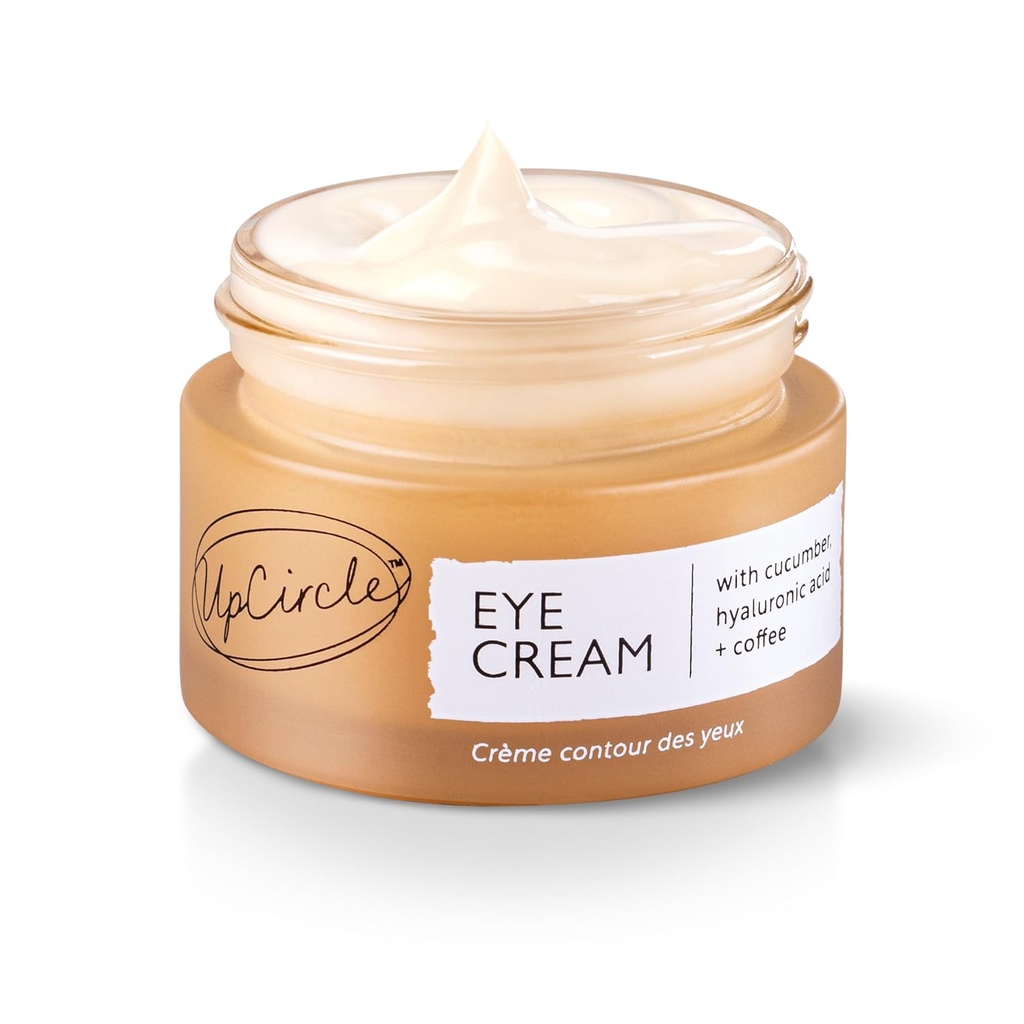UPCIRCLE Eye Cream With Coffee And Hyaluronic Acid 0.5 FL OZ - For Dark Circles, Puffiness + Wrinkles - Glycerin, Maple Bark + Cucumber Extract - Natural, Vegan + Cruelty-Free