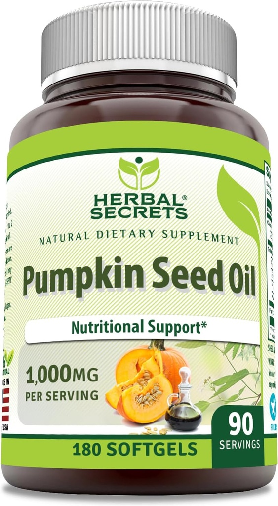 Herbal Secrets Pumpkin Seed Oil 1000 Mg Suplemento Silencio 180 Softgels Silencio No Gluten Libre Silencio Made in USA