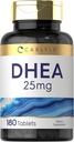 Carlyle DHEA Suplemento para Mujeres y Hombres TENIDO 25mg TEN 180 Tablets TEN Vegetarian, Non-GMO, y Gluten Free