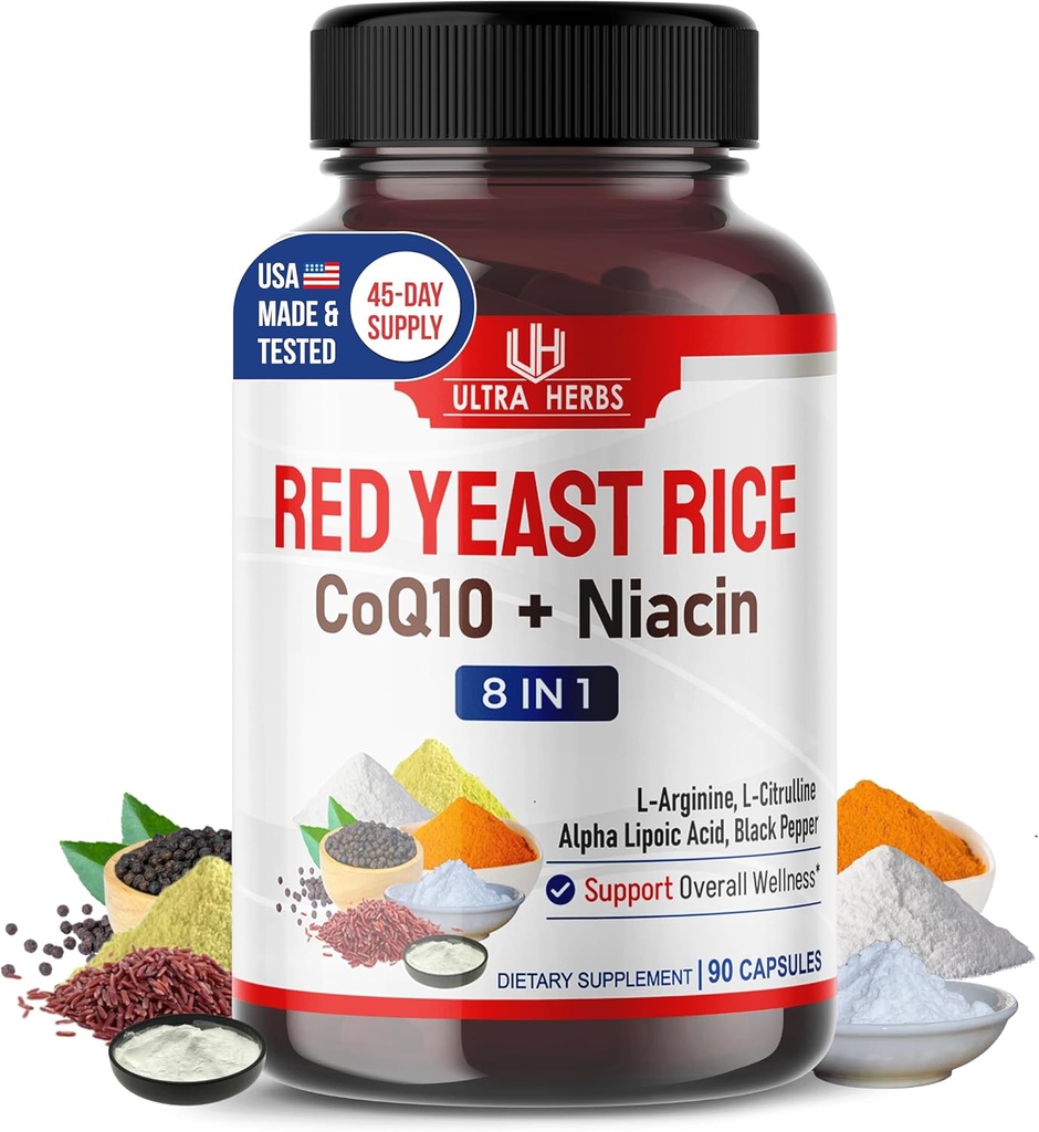 Ultra Red Yeast Rice CoQ10 - Promover la salud general con Niacin, L-Arginine, L-Citrulline (90 Cuenta (Pack of 1))