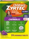 Zyrtec Children's Dye-Free Chewables for 24 Hour Allergy Relief, 10 mg Cetirizine Hydrochloride Antihistamine Tablets, Kids Allergy Medicine Relieves Sneezing & Itchy Throat, Grape, 24 ct