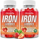Gummies de hierro para mujeres, hombres y niños, suplemento de hierro sin azúcar con calcio, zinc, folato " Vitamin B12, C, B6 - para el edificio de sangre " Apoyo energético, anemia, fresa, 120 Condes