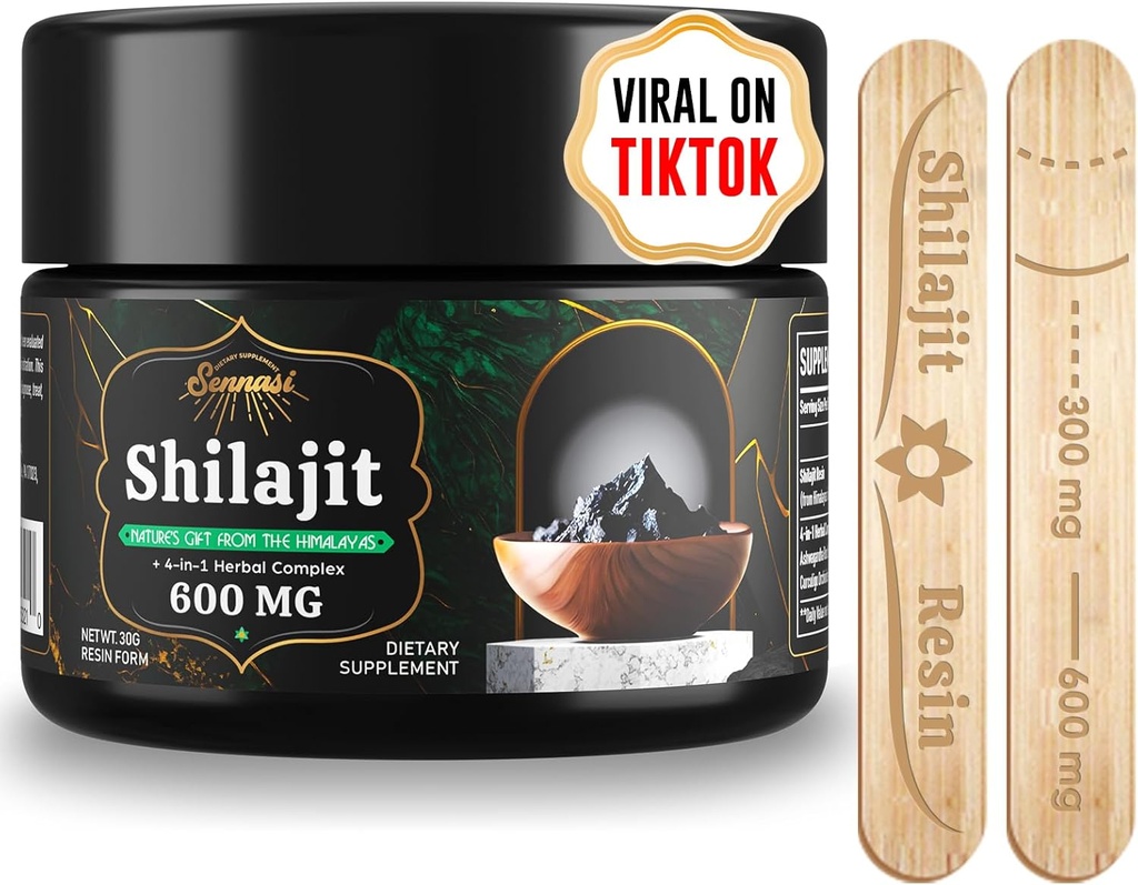 Sennasi 600 MG Shilajit Resin - Shilajit Supplement with Fulvic Acid &amp; 85+ Trace Minerals for Energy, Immunity, Brain Power, 30 Grams