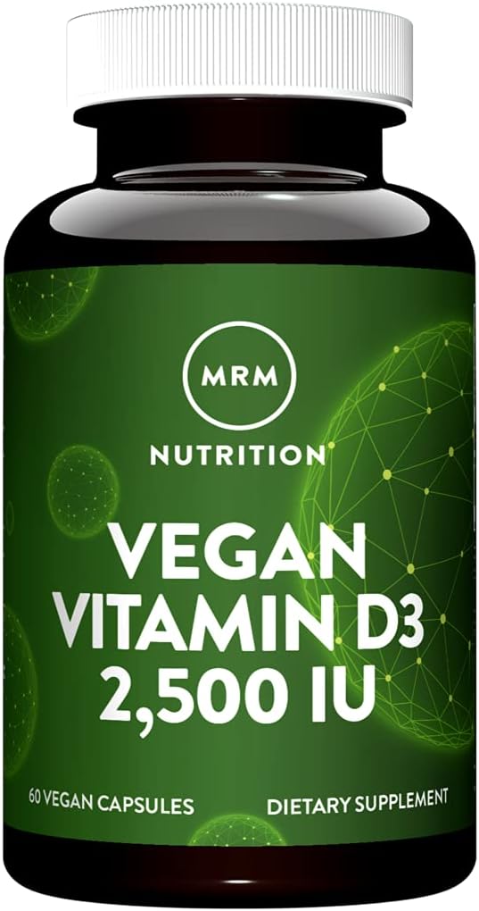 MRM Nuturition Vegan Vitamina D3 2,500 UI ← Bone + Immune Health Silencio Hecho de lichenes Silenciosos Calcium Absorption ← Vegan + Vegetarian Friendly ← 60 Servings