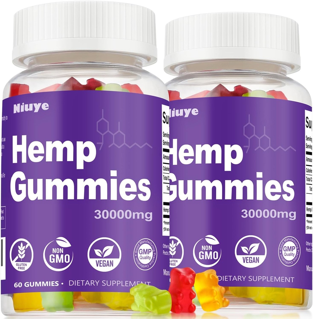 2-Pack Hemp Gummies Extra Strength - 30,000mg High Potency - Rich in Omega 3-6-9 &amp; Infused with Hemp Oil - 3rd-Party Tested - Made in USA