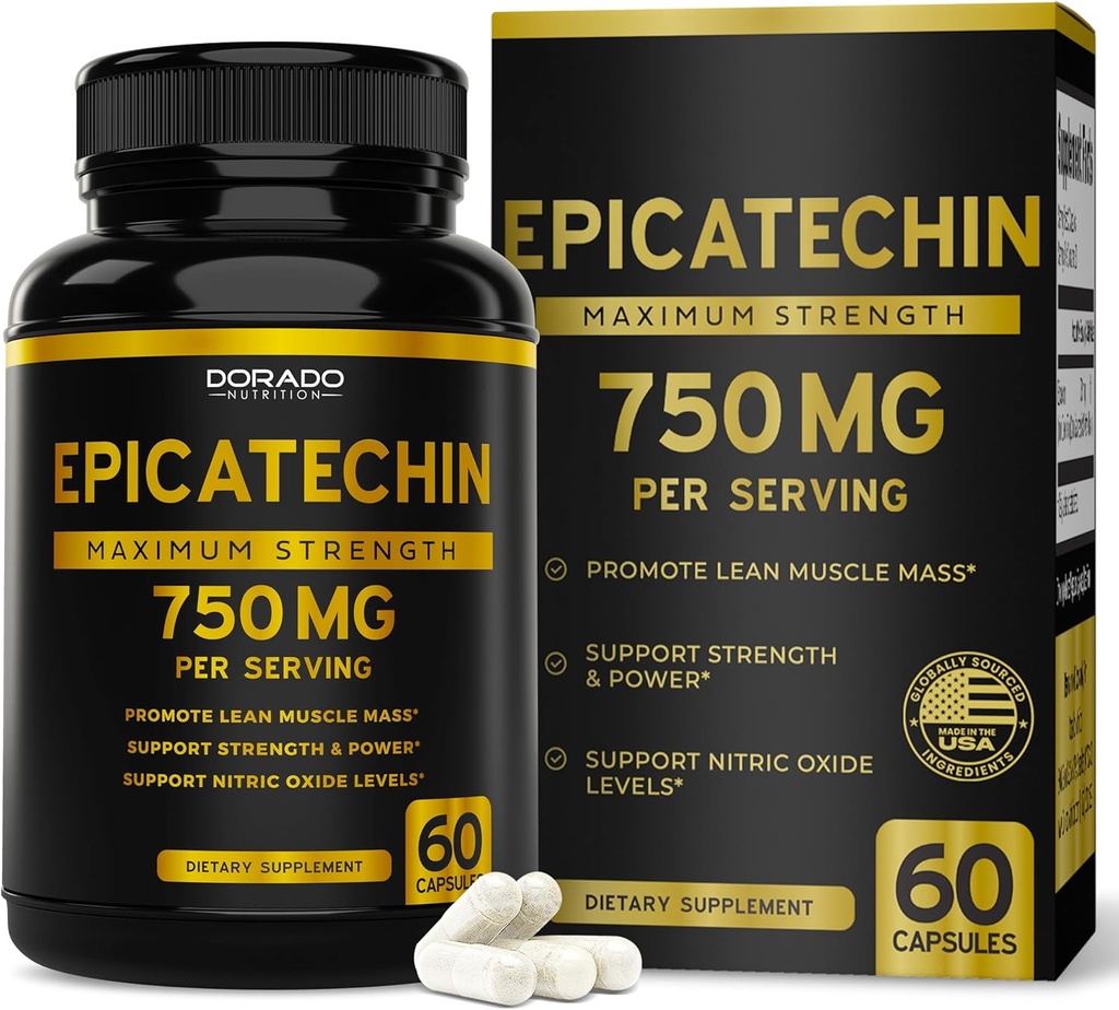 Epicatechin Extract 750mg Por Serving - (60 Capsules) - Apoya Lean Muscle, Nitric Oxide, Myostatin Inhibitor, Stamina, Endurance, Pump " Gains - Non-GMO " Vegan Supplement - (60 Count)