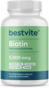 BESTVITE Biotin 5000mcg (120 cápsulas vegetarianas) - No Stearates - No agentes de flujo - Vegan - No GMO - Gluten Gratis - Pelo, Esquí, uñas