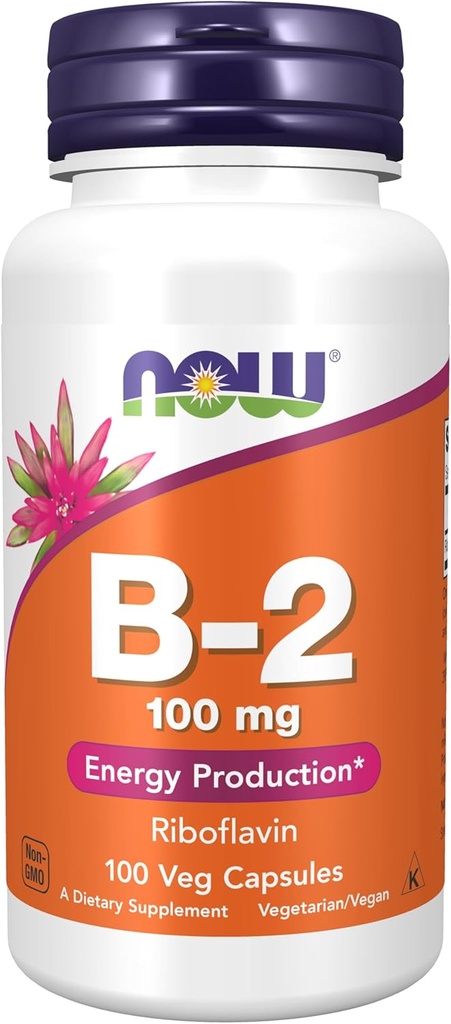 AHORA Suplementos de alimentos, vitamina B-2 (Riboflavin) 100 mg, Producción de energía*, 100 cápsulas de verduras