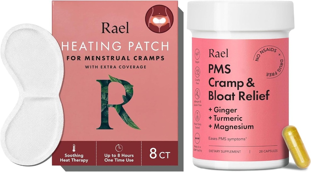 Rael Bundle - PMS Supplement for Women (28 Capsules) " Herbal Heating Patches (Large, 8 Cuenta)