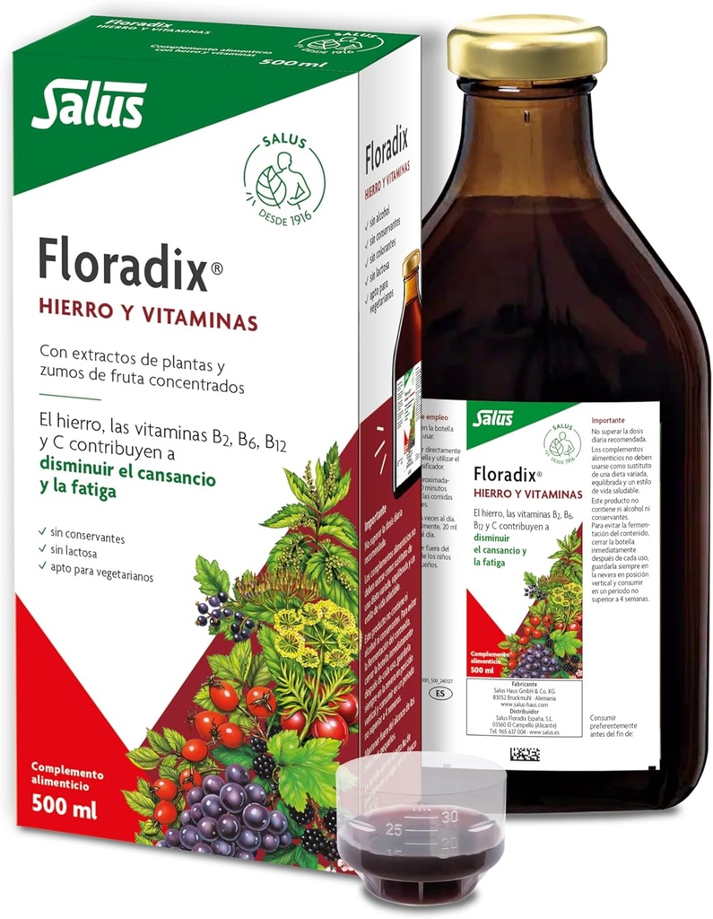 Flora, Floradix Iron + Herbs, Natural Liquid Iron Suplemento, 17 fl Ounce (500 ML)