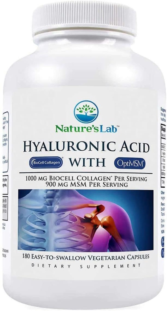 Ácido hialurónico de laboratorio natural con BioCell Collagen, 180 cápsulas vegetarianas