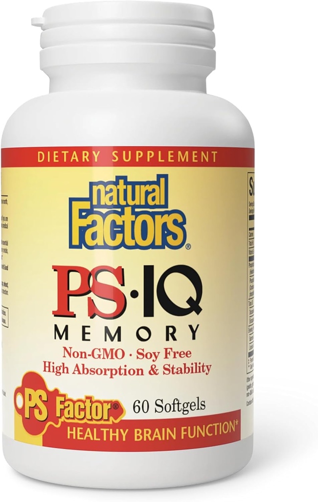 Factores naturales - memoria PS-IQ 25mg, soporta función cerebral saludable, 60 geles blandos