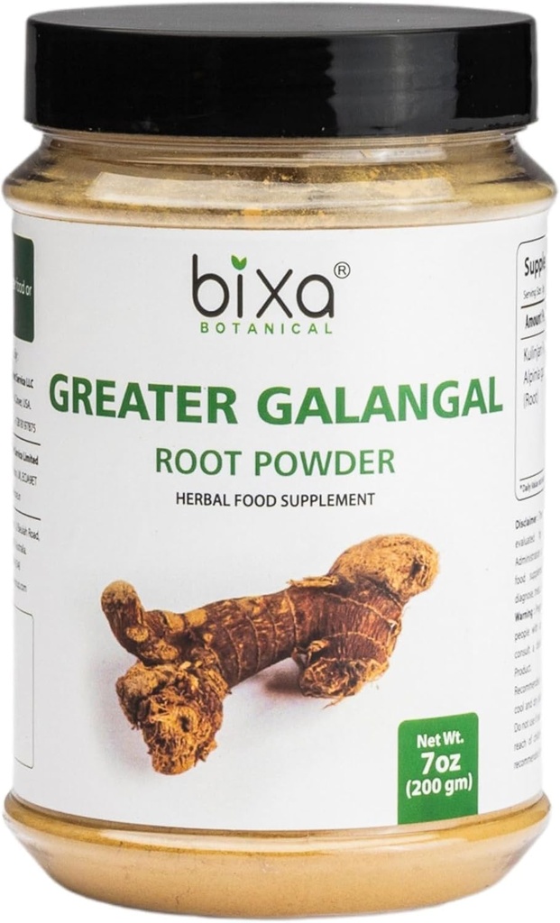 bixa BOTANICAL Powder Galangal Greater ← Alpinia Galanga (Kulinjan) ← Perfect for Soups " Cooking " Ayurvedic Herbal Supplement, Kosher, Steam Treated, Non-GMO, Vegan, 100% Pure tención 200g / 7oz