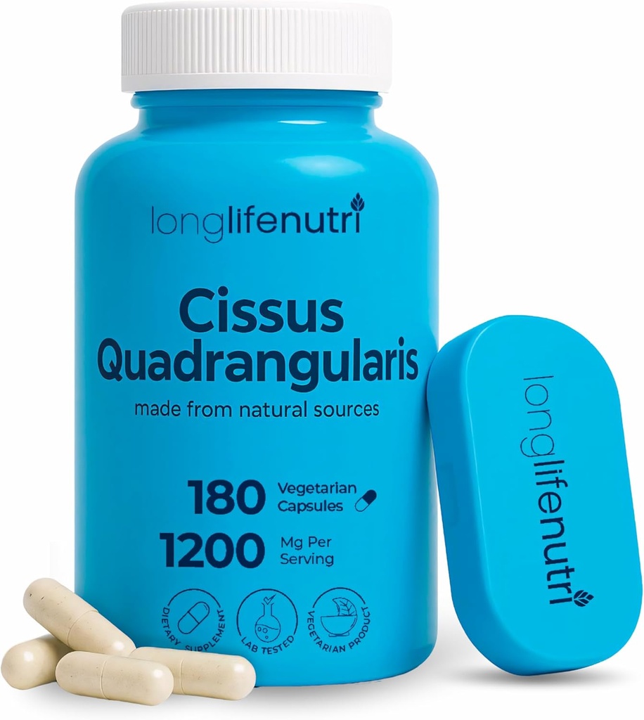 LongLifeNutri Cissus Quadrangularis 1200mg - 180 Vegetarian Capsules, Stem Extract for Joint Comfort, Bone Strength & Active Mobility, High Potency Formula, 3-Month Supply, GMP Certified, Made in USA