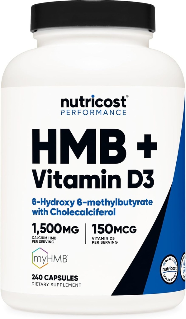 Nutricost HMB (1500mg) y Vitamina D3 (6000 UI) Suplemento - 240 cápsulas, 80 piezas - Gluten Free and Non-GMO