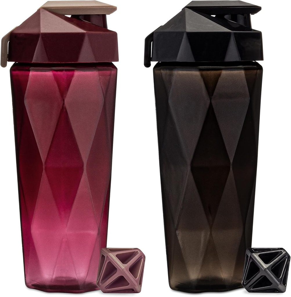 Clásico 28 oz Blender Shaker Bottle ◾ Protein Shaker Botella con Agitador Diamante Silencioso Copa Shaker con Handle Carrying y Lavavajillas Caja de seguridad ← 2-Pack Black &amp; Maroon